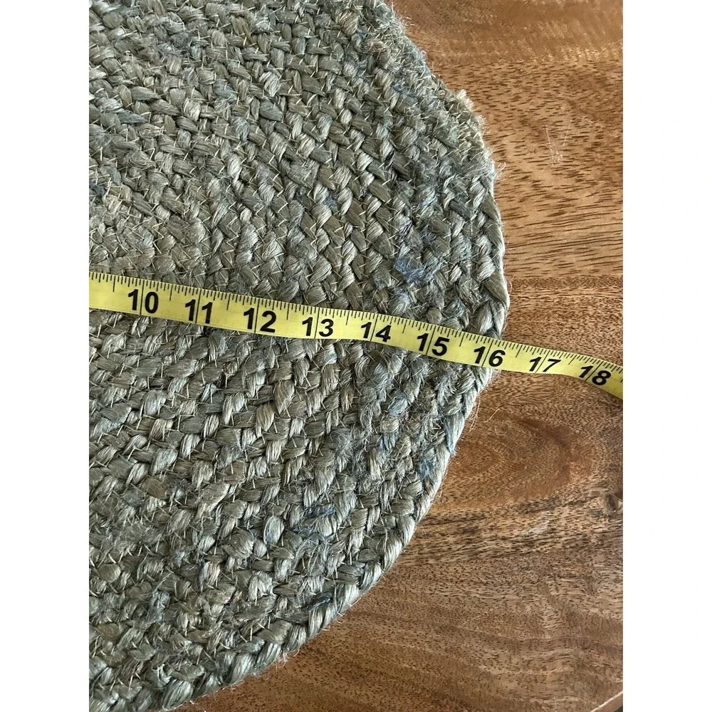 Set of 5 - Braided Jute Placemats   16” Round  Green Country Farm Cabin Natural